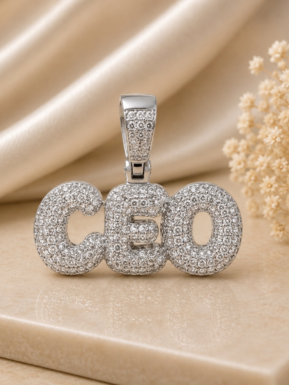 White Gold Filled CE0 Pavé AAAAA CZ Letter Pendant - Stamped